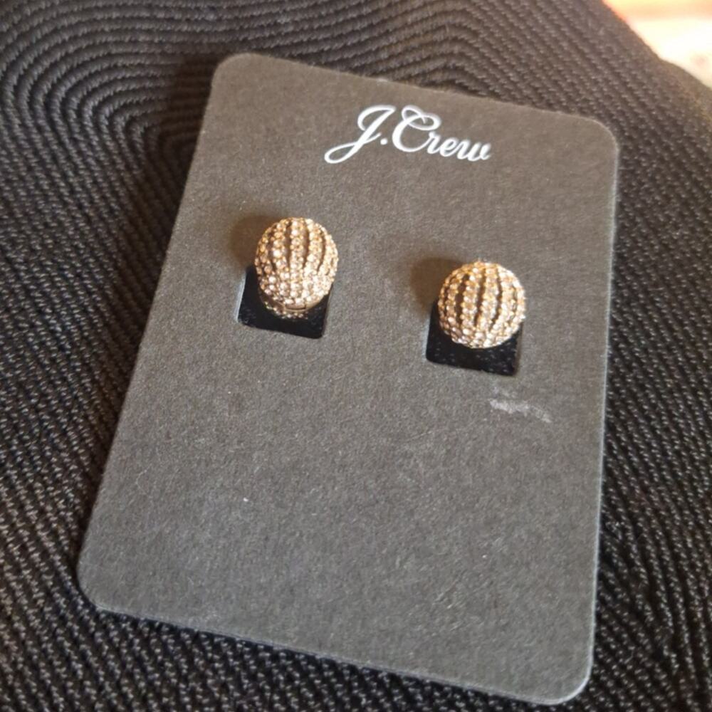 J. Crew Earrings Rhinestone Gold Ball Hoops Retro Evening Party Going Out - Picture 5 of 5